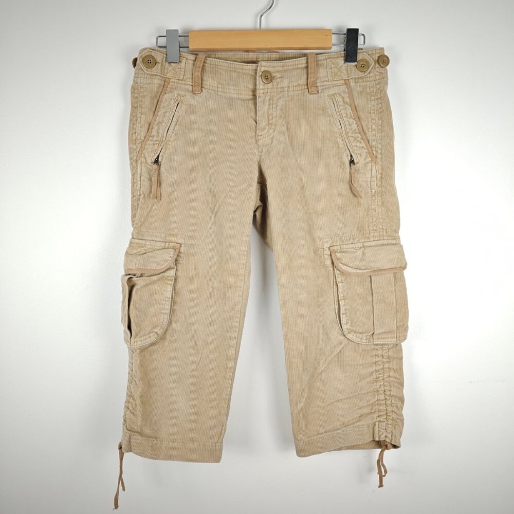 Gap Vintage 2004  Tan Corduroy Cargo Drawstring Legs Khaki Capri Pants Size 4